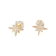 The dainty look and feel of this 1 Karat Gold cubic zirconia earrings will add a touch of beauty to any outfit, from casual to dressy. The north star design will enhance your presence and your outfit. Wear it confidently because the high quality craftsmanship and unique design will be key conversation pieces. Size: one size. Color: Yellow. Gender: female. Age Group: adult. North Star Design, The North Star, Star Stud Earrings, Star Earrings Stud, Cubic Zirconia Earrings, Zirconia Earrings, Star Design, Star Studs, North Star