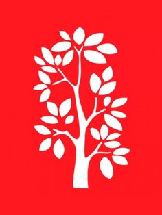 a white tree on a red background with the words,'i love trees '