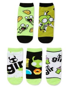 Show some love for your favorite TV show when you wear these officially licensed Invader Zim GIR Socks! Suit up in these cozy, stylish socks and everyone will know that you're the ultimate Invader Zim fan. Officially licensed Includes: 5 Pairs of socks Material: Polyester, spandex Care: Machine wash cold with like colors Imported Invader Zim Gir, Cutesy Outfit, Zim Gir, Hello Kitty Room Decor, Titanium Belly Ring, Hello Kitty Rooms, Spencers Gifts, Scene Outfits, Diy Clothes Design