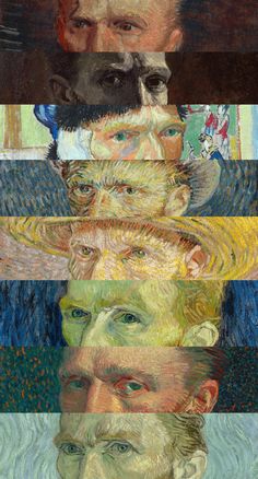 the four faces of an older man in different colors