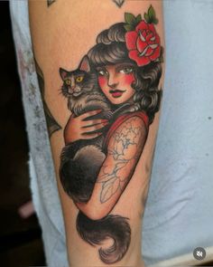 a woman holding a cat with a rose on her head and arm, in the shape of a heart