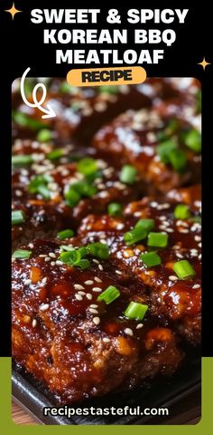 sweet and spicy korean bbq meatloaf recipe with green onions on the side