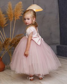 "Blush flower girl dress, Tulle girl dress, Tutu flower girl dress, Satin Flower girl dress , Princess dress ivory, Birthday girl dress, Boho dress This beautiful flower girl dress is perfect for a wedding, first communion, birthday, family photo shoot or any other occasion See more flower girl dresses in my store: https://www.etsy.com/shop/PearlDressBoutique?ref=profile_header§ion_id=33631474 What about SIZE? Note, that all dresses are totally handmade, so we will sewing all by your own measure Tutu Flower Girl Dress, Baby In Wedding Dress, Rustic Flower Girl Dress, Simple Lace Wedding Dress, Blush Flower Girl Dresses, Flower Girl Gown, Satin Flower Girl Dress, Girls Ball Gown, Toddler Flower Girls