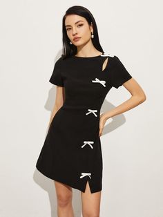 Bow Side Split Short Dress Cutout Style, Airy Dress, Long Midi Dress, Mini Dresses For Women, Outerwear Outfit, Swimwear Outfit, Side Split, Fitted Dress, Short Dress