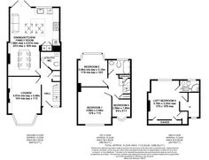 the floor plan for two story houses with three levels and four bedroom units on each level