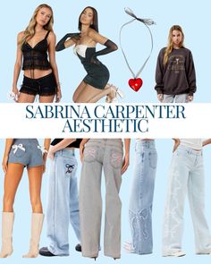 three models in different outfits with the caption sarina carpenter aesthetic