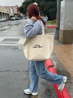 "For all the Nueva York besties! Representando con orgullo?? Inside pocket  Measurements Tote bag: 14\" x 14\"  Depth: 5.5\" Handles: 11\" 100% Cotton Canvas Embroidered with love by JZD in Brownsville, TX" New York Tote Bag, New York Tote, New York New York, Teacher Tshirts, Fashion Company, Inside Pocket, Cotton Canvas, With Love, Handles