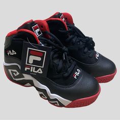 New Without Box Fila Mb Jamal Mashburn Kids Sneakers. Kids, Retro, Black Leather/Synthetic Upper, White Sole, Red Bottom, Red Lining, Lace Up, Cool Kids Kicks! A Shoe Designed For Basketball Player Jamal Mashburn. Casual Black Basketball Shoes With Elastic Laces, Black Basketball Shoes With Elastic Laces, Black High-top Basketball Shoes With Elastic Laces, Sporty Synthetic Basketball Shoes For School, Sporty Black Basketball Shoes For School, Casual Black Basketball Shoes For School, Casual Black School Basketball Shoes, Black Athletic Shoes, Sneakers Kids