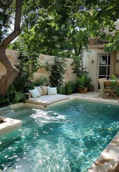 a small pool in the middle of a backyard