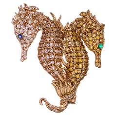 Tiffany & Co. Fancy Yellow and White Diamond Gold Seahorse Brooch | From a unique collection of vintage brooches at https://www.1stdibs.com/jewelry/brooches/brooches/ Seahorse Jewelry, Jean Schlumberger, Sea Horses, Jewelry Wardrobe, Fancy Yellow Diamond, Yellow Diamonds, Paloma Picasso, Diamond Brooch