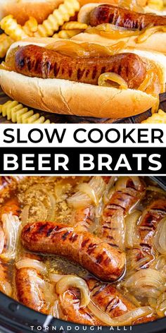 Quickly grilled then cooked low and slow, these slow cooker beer brats are an easy dinner recipe from Tornadough Alli that is fix-it-and forget-it! This simple recipe has amazing results and makes having a get-together easy! You can also whip up these beer brats for a weeknight meal or busy weekend dinner with your family.