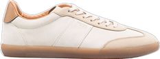 Classic Beige Sneakers, Neutral Lace-up Leather Sneakers, Neutral Leather Lace-up Sneakers, Neutral Casual Leather Sneakers, Casual Neutral Leather Sneakers, Beige Lace-up Sneakers With Embossed Logo, Modern Beige Leather Sneakers, Beige Suede Sneakers With Contrast Sole, Beige Calf Leather Sneakers With Rubber Sole