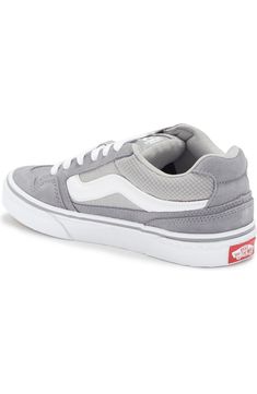 Sporty Sneakers With Elastic Laces For Skateboarding, Gray Vans Skate Shoes For Sports, Vans Gray Sneakers For Skateboarding, Vans Gray Skate Shoes For Sports, Low-top Skateboarding Sneakers With Elastic Laces, Low-top Sneakers With Elastic Laces For Skateboarding, Gray Low-top Vans Sneakers, Gray Vans Sneakers With Rubber Sole, Vans Gray Sneakers With Rubber Sole