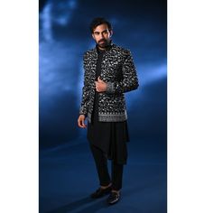 Custom Made Designer Black Jodhpuri Suit For Men, Black Bandhgala Suit For Wedding , Indian Wedding Suit, Mandarin Collar Suit For Wedding. Designer custom made Black Jackquard jodhpuri suit bandhgala  . The  latest designer with asymmetry pattern jodhpuri is best choice for groom looking for modern engagement and reception wear . It is suited for Indian and Pakistani wedding wear .  *Fabric :  Jackquard *Size :     Custom Size *Color :   Black , Custom Color *Care :     Dry Clean Only *Made :   Handcrafted *Embroidery :  Hand Embroidery The jodhpuri suit is really catching trend because of its modern look which has a fusion of sherwani and  suit . Our suits are handcrafted every detail , using fine threads and assembled fabrics that showcase traditional Indian craftsmanship at its best . Jodhpuri Suits For Men Latest, Mandarin Collar Suit, Black Jodhpuri, Jodhpuri Suit For Men, Jodhpuri Suits, Jodhpuri Suits For Men, Wedding Chest, Suit For Wedding, Jodhpuri Suit