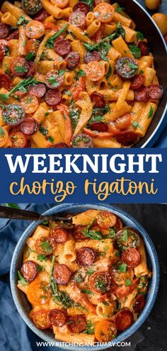 this weeknight dish is loaded with pasta, sausage and spinach it's ready to be eaten