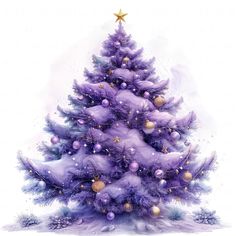 a watercolor painting of a purple christmas tree