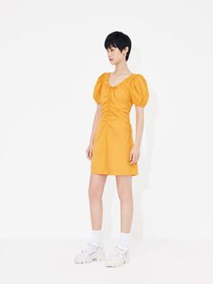 MO&Co. Women's Gathered Detail Mini Dress Features : - Mini length- Self-tie front details- Gathered front and side seam design- Short balloon sleeves, elasticized cuffs Code: MBC2DRST10 & MBD2DRST09The back length of size S is 77.5cmMATERIALS & CARE Material: 68.3% Cotton 28% Polyamide 3.7% SpandexOur sizes might be a little different from US/EU sizes. Please refer to the size guide carefully before purchasing at the above description.REMINDER: All items are measured manually. Please note that Fitted Mini Dress With Tie Sleeves, Daywear Ruched Puff Sleeve Dress, Ruched Puff Sleeve Dress For Daywear, Ruched Fitted Puff Sleeve Dress For Daywear, Summer Ruched Puff Sleeve Dress For Work, Spring Workwear Ruched Puff Sleeve Dress, Fitted Ruched Puff Sleeve Dress For Daywear, Summer Workwear Ruched Puff Sleeve Dress, Summer Ruched Mini Dress For Work