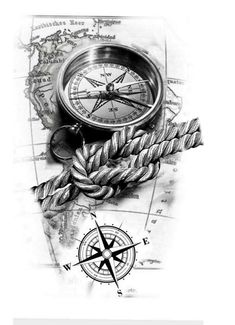 a compass and rope on top of a map with the caption's name