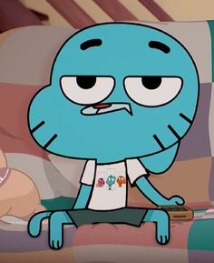 an animated character sitting on a couch with his eyes closed and hands in his pockets