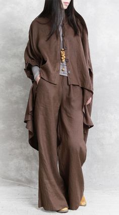 Winter Linen Outfit, Linen Style Fashion, Cold Fashion, French Chocolate, Blouse Casual Fashion, Mode Abaya, 2 Piece Outfit, Linen Fashion, Outfits Petite