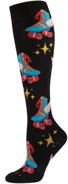 black socks with stars and spaceships on them