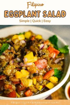 an eggplant salad is shown in a bowl