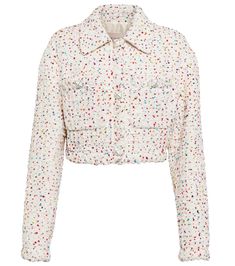 This cropped jacket from Valentino is an elegant take on color and texture. Made from ivory tweed with multicolored accents, it's finished with the label's signature  Roman Stud buttons. Luxury Tweed Cropped Jacket For Fall, Luxury Cropped Tweed Jacket For Fall, Luxury Wool Cropped Jacket With Buttons, Valentino Tweed Jacket, Luxury Cropped Tweed Jacket, Tweed Cropped Jacket, Gossip Girl Fashion, Cropped Jacket, Valentino Studs