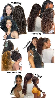 curly hairstyles for the week!!🩷- #Curly #Hairstyles #Week Check more at https://howcandothis.com/womenstyle/curly-hairstyles-for-the-week%f0%9f%a9%b7/ Week Of Curly Hairstyles, Curly Slicked Hairstyles, Week Hairstyles Ideas, Curly Hairstyles For The Week, Weekly Hairstyles For School, Hairstyles To Do With Twists, Hair Styles For The Week, Week Of Hairstyles, Curly Hair Styles For School