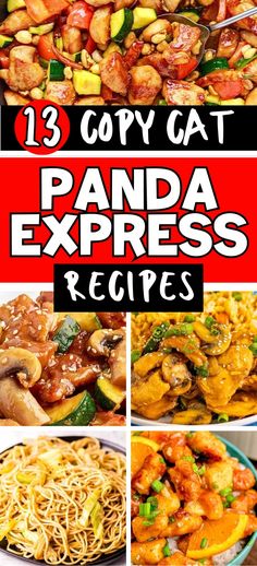 the top ten panda express recipes with text overlay that says,'13 copy cat panda