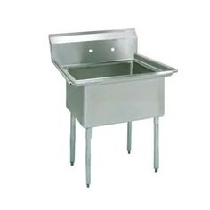 a stainless steel sink with two legs