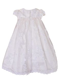 Presenting the Little Things Mean A Lot Baby Girls White Sash Lace Trim Kate Christening Gown, a stunning dress designed to make your little girl's special day even more memorable. This lovely baptism dress is crafted with care and features intricate lace embroidery that is sure to impress. Lovely Baptism dress with lace embroidery by Little Things Mean A Lot. The lace trimmed edge adds a touch of cuteness to the dress, making it perfect for any special occasion. The empire waist is adorned with a nice sash that features a bow, adding a touch of elegance to the gown. Available in sizes 3-24M, this christening gown is perfect for any little girl's baptism, dedication, or christening ceremony. Care Instructions: Dry clean only. Princess Style Organza Gown For First Communion, Fitted White Organza Pageant Dress, Fitted Princess Baptism Dress In Organza, Princess Style Gown With Fitted Bodice For First Communion, Elegant Organza Pageant Dress For Baptism, Princess Style Baptism Dress With Lace Bodice, Princess Style Baptism Dress With Fitted Bodice, Princess Gown With Fitted Bodice For Baptism, Princess Ball Gown For Baptism With Fitted Bodice