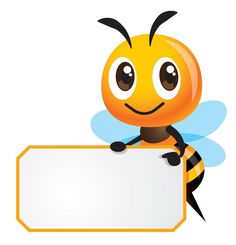 a cartoon bee holding a blank sign