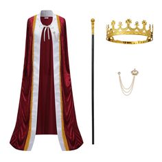 a red and white robe with a crown on it