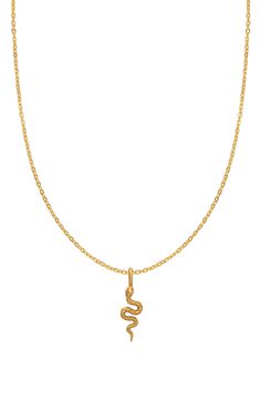 A gleaming goldtone serpent descends from a polished chain in this statement-making necklace. Delivered from the Made by Mary studio in a giftable book-style box, each piece is carefully crafted with your story in mind. 16" length; 2" extender; 3/4"L pendant Gold-plated sterling silver Imported Gold Snake Necklace With Adjustable Chain, Snake Chain Necklace For Gift, Gold Plated Snake Necklace, Gold Plated Adjustable Snake Chain Necklace Gift, Gold Plated Snake Necklace For Gift, Gold Snake Shape Chain Necklace Gift, Snake Shape Gold Chain Necklace Gift, Brass Snake-shaped Necklace For Gifts, Gold Plated Snake Chain Necklace Gift