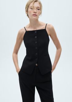 Halter-neck vest with buttons - Woman | MANGO USA Mango Sale, Mango Tops, Square Neck Top, Button Front Top, Tailored Design, Women's Coats & Jackets, Pant Shirt, Ladies Tops Fashion, Nice Tops