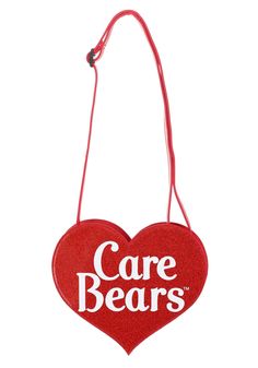 a red heart shaped sign with the words care bears written in white letters on it