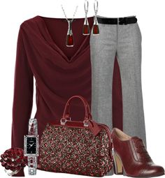 "Burgundy for Work" by my-pretend-closet on Polyvore Burgundy Top Outfit, Revamp Wardrobe, Burgundy Fashion, Fashion Capsule Wardrobe, Burgundy Top, Fashion Capsule, Work Outfits Women, Fall Fashion Outfits, Business Casual Outfits