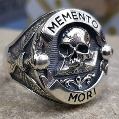 Silver Mens Rings, Memento Mori Ring, Skull Lover, Biker Rings, Sterling Silver Mens Rings, Mens Rings, Skull Fashion, Estilo Punk, Anniversary Gifts For Him