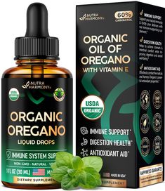 PRICES MAY VARY. USDA Organic Oregano Oil Drops ✓ Experience the potent benefits of USDA oregano oil organic drops, powered with Vitamin E for immunity support, digestive health & antioxidant aid. Our Oregano Oil Drops are USDA organic certified, ensuring you get the highest quality oregano oil with no pesticides or harmful chemicals. Carvacrol 60% ✓ Harness the power of high-potency Carvacrol with a remarkable 60% concentration for optimal health support. Unlock the full potential of oil of ore Organic Oregano Oil, Digestion Health, Oil Of Oregano, Oregano Oil Benefits, Immunity Support, Oregano Essential Oil, Oregano Oil, Immune Support, Healthy Gut