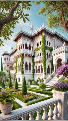 Neo-Gothic Italian mansion with an elegant garden overlooking the picturesque coast. The ultimate #dreamhome. #architecture