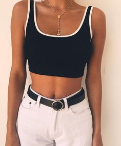 Check Crop Top, Black Cropped Tank, Diy Vetement, 90's Fashion, Hipster Outfits, Crop Top Shirts, Soft Grunge, Casual Tank Tops, Looks Style