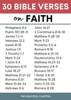 the bible verses on faith with red and white lettering, which reads 30 bible verses