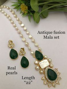 Buy Antique Fusion Mala Set,pearl Long Necklace,sabyasachi Necklace, Indian Necklace, Indian Jewelry, Pakistani Jewelry, Rajasthani Mala Set. Online in India - Etsy Pearls Jewelry Indian, Pearl Jewelry Necklace Indian, Long Necklace Designs, Pearl Necklace Indian, Etsy Jewelry Necklace, Pair Necklace, Pearl Long Necklace, Emerald Jewellery, Ornaments Ideas