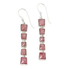 Jay King Sterling Silver Rhodochrosite Dangle Earrings  You'll be pretty in pink when you accentuate your favorite ensembles with these elongated, contemporary-style sterling silver and rhodochrosite earrings. From Jay King.       Approx. 2-1/16"L x 1/4"W     Stamped .925     Pierced with wire backs     Elongated, sterling silver earring drops each have five bezel-set, square and freeform pink rhodochrosite stones stacked together   Stone Information       All sizes and weights approximate     S Modern Pink Earrings For Formal Occasions, Modern Pink Rectangular Earrings, Modern Pink Dangle Earrings, Holiday Organization Storage, Pink Rhodochrosite, Holiday Storage, Color Bands, Stacked Stone, Silver Drop Earrings