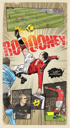 an old poster with soccer players on it's back and the words rock city in red