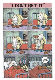 a comic strip with an old man in bed