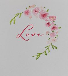 the word love written in red and pink flowers