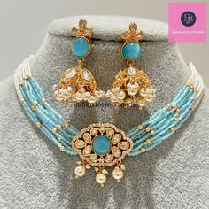 Aqua Blue Premium quality gold plated silver foiled Kundan necklace/Traditional/Ethnic/Kundan Jewelry/Kundan Choker/Indian Bridal/wedding Kundan Bandhai Necklace With Gold Plating Regular Size And Adjustable Choker Necklace Kundan Necklace Set Color, shades, texture displayed may slightly vary from the actual product due to digital image limitations. We request you to consider these minor variations. Please expect the possibility of some slight imperfections when buying handmade jewelry.  Please Luxury Blue Kundan Necklace, Luxury Blue Traditional Kundan Necklace, Festive Blue Necklace, Traditional Blue Cutdana Necklace, Blue Meenakari Chandbali Necklace, Blue Necklace With Intricate Design For Festivals, Blue Meenakari Bridal Necklace In Temple Jewelry Style, Blue Temple Jewelry Set With Meenakari, Blue Meenakari Temple Jewelry Set