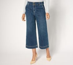 Playful and comfy (thanks to a smooth infusion of stretch), these wide-leg denim pants excel at active weekends with the kids and grown-up recreation (think: brewery hopping, antiquing adventures, and garden tours). From Studio ParkTM x Ali Carr. Medium Wash Mid-rise Wide Leg Pants With Five Pockets, Versatile Wide-leg Dark Wash Pants, Non-stretch Wide Leg Dark Wash Bottoms, Everyday Wide-leg Rigid Denim Pants, Pre-washed Wide Leg Cotton Jeans, Denim Wide Leg, Garden Tours, Wide Leg Denim, Grown Up