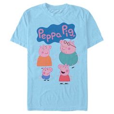 Join Peppa and her family and friends for adventures, friendships, learning, and more, with fun new officially licensed apparel for the whole family from the long-running British animated children's series Peppa Pig! This cute Peppa Pig Family Logo Men's Graphic T-Shirt features Peppa, George, Mummy, and Daddy Pig, along with the classic animated series logo printed above. Get your very own Peppa Pig tee today and get in on the fun! Short Sleeve T-shirt With Character Print, Casual Family T-shirt With Cartoon Print, Casual T-shirt With Cartoon Print For Family, Casual Cartoon Print T-shirt For Family, Character Style Short Sleeve T-shirt With Cartoon Print, Graphic Print Crew Neck T-shirt For Family Outings, Family Tops With Character Print And Short Sleeves, Character Crew Neck T-shirt With Cartoon Print, Blue Family Matching T-shirt With Cartoon Print